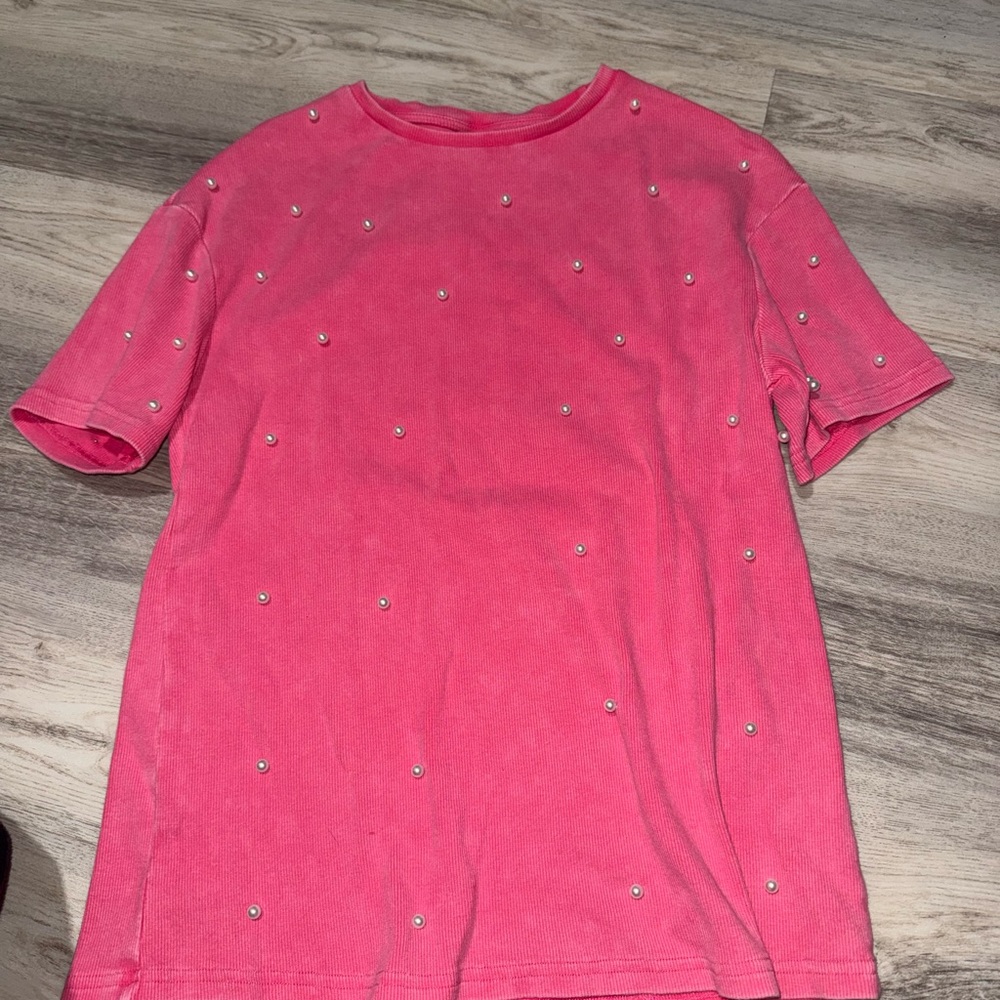 Pink T-Shirt with Stud Accents